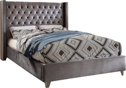 Isabel Queen Bed In Grey Velvet by Meridian Furniture