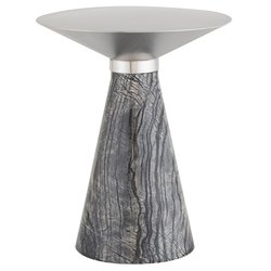 Iris Side Table In Silver Metal And Black Wood Vein Stone by Nuevo Living