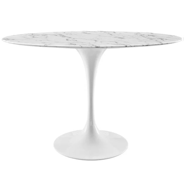 Willow 48" Oval Artificial Marble Dining Table In White by Modway Furniture
