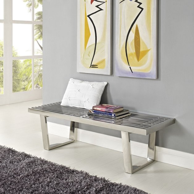 Stearn 4' Stainless Steel Bench In Silver by Modway Furniture