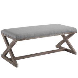 Linsley Vintage French X-Brace Upholstered Fabric Bench In Light Gray by Modway Furniture