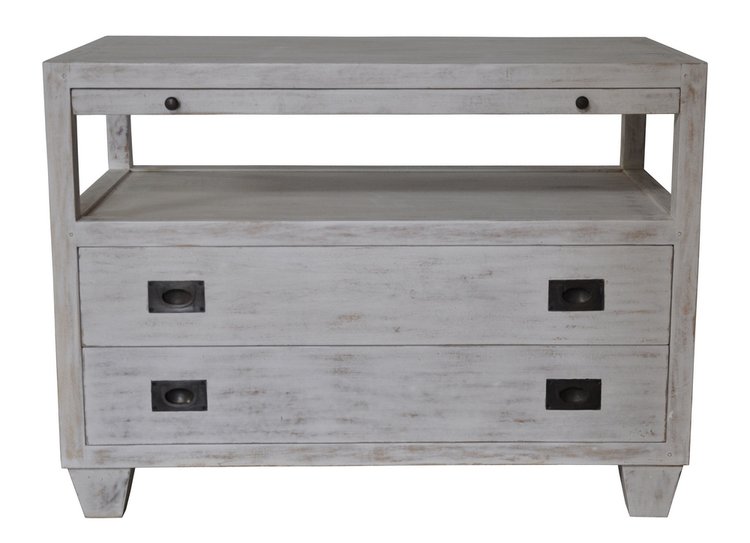 2-Drawer Side Table with Sliding Tray, White Wash by Noir Furniture