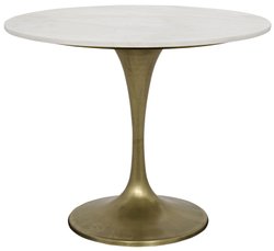 Laredo Table, 36", Antique Brass, White Marble Top by Noir Furniture