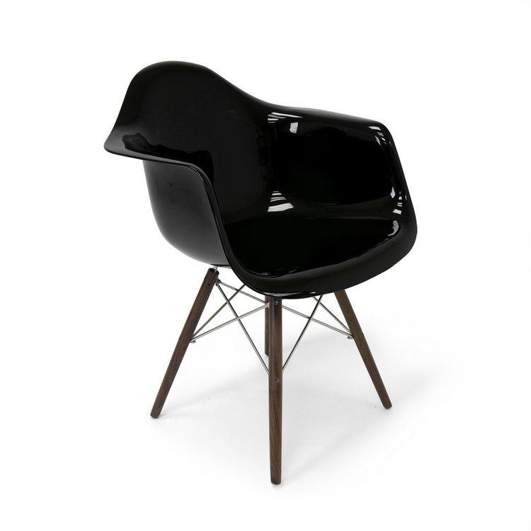 Lorena Fiberglass Arm Chair - Black Gloss/Walnut/SS by Aeon Furniture