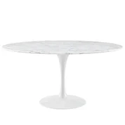 Willow 60" Round Artificial Marble Dining Table In White by Modway Furniture