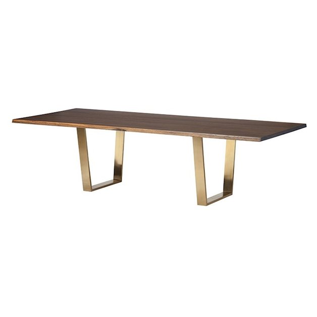 VERSAILLES DINING TABLE IN SEARED WOOD TOP AND BRUSHED GOLD LEGS by Nuevo Living