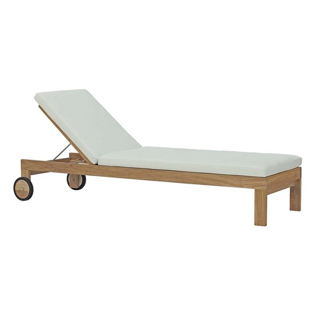 Sunbury Outdoor Patio Teak Chaise In Natural White by Modway Furniture