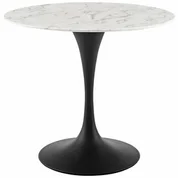 Willow 36" Round Artificial Marble Dining Table In Black White by Modway Furniture