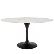 Willow 60" Oval Artificial Marble Dining Table In Black White by Modway Furniture
