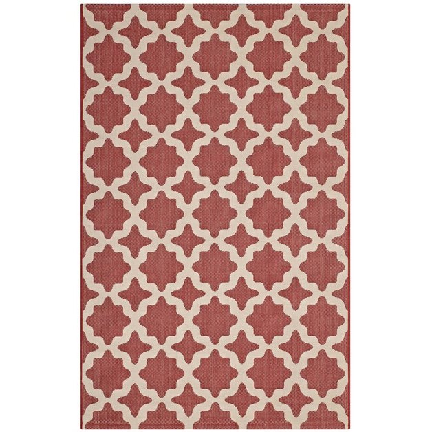 Selena Moroccan Trellis 9X12 Indoor And Outdoor Area Rug In Red And Beige by Modway Furniture