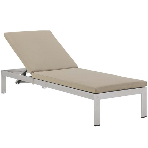 Nantucket Outdoor Patio Aluminum Chaise With Cushions In Silver Beige by Modway Furniture