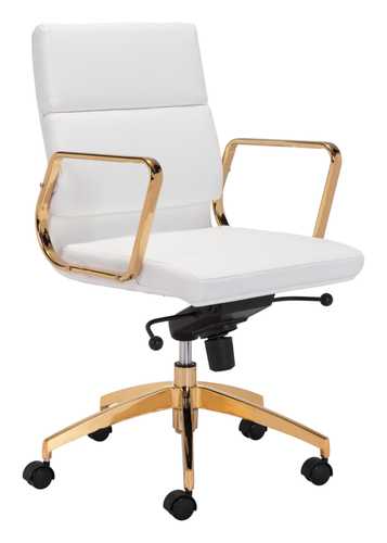 Scientist Low Back Office Chair In White & Gold